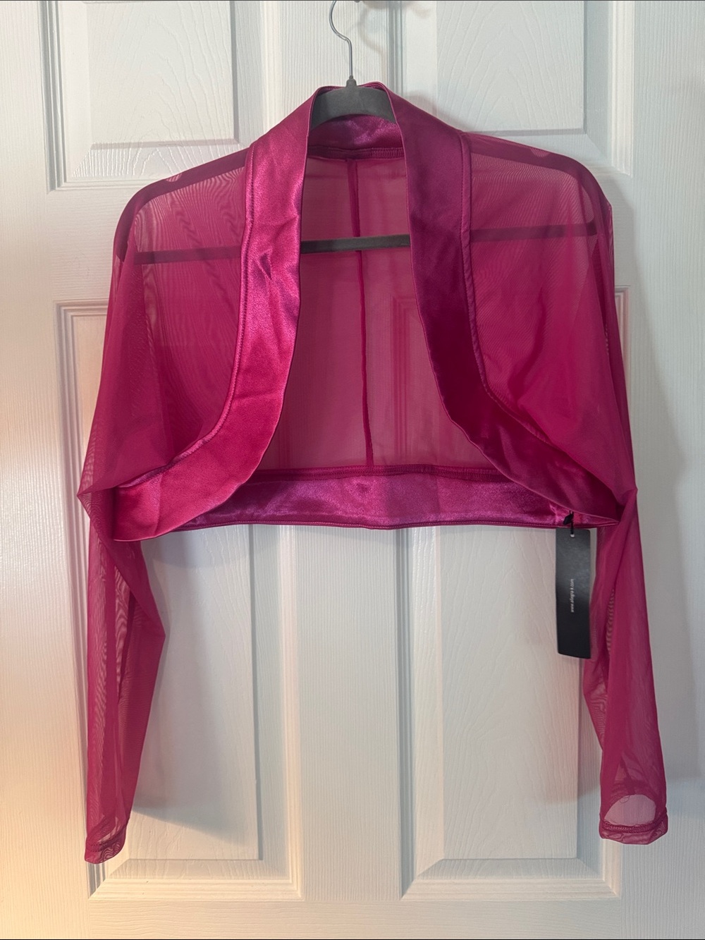NWT Allegra K Sheer Satin-Trim Womens Bolero Shrug - Fuchsia Pink - Large